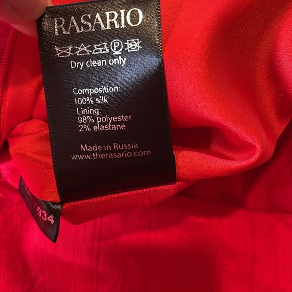 RASARIO Bow Embellished Draped Ruffle Silk Red Mini Dress Size 4 - Picture 10 of 10